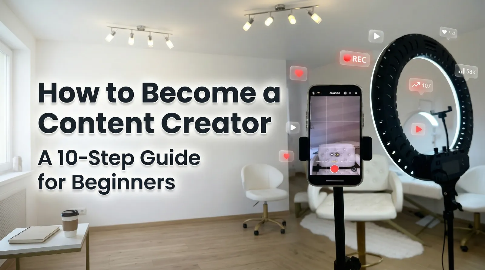 A vibrant infographic detailing the step by step process to become a content creator